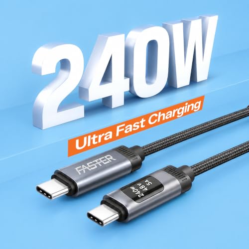 FASTER D8 USB-C to USB-C Cable with Real-time OLED Power Display, 3.9 ft