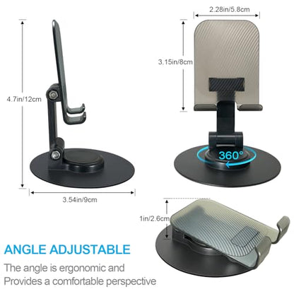 POQOD Foldable Cell Phone Stand for Desk, Fully Adjustable Phone Holder for Desk Compatible with iPhone 16 15 14 13 12, Nintendo Switch, All Phones, (Black) - color: Black 360° Rotating