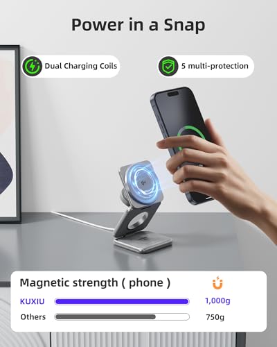 KUXIU Qi2-Certified 15W 3 in 1 Magnetic Wireless Charging Station for Apple - color: Gray