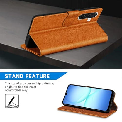 ZZXX for Samsung Galaxy A17 5G Wallet Case with [RFID Blocking] Card Slot Kickstand Magnetic Closure PU Leather Flip Fold Protective Phone Case for Samsung Galaxy A17(Brown-6.7 inch) - color: Brown