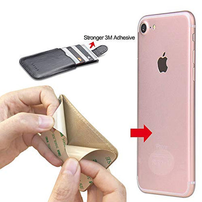 Phone Card Holder RFID Sleeve, PU Leather Stick-On Pull 5 Card Phone Wallet - color: Gold