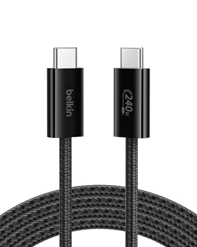 Belkin USB C to USB C 240W Braided Cable 6.6ft Fast iPhone Charger Cord - color: Black, style: 6.6 ft
