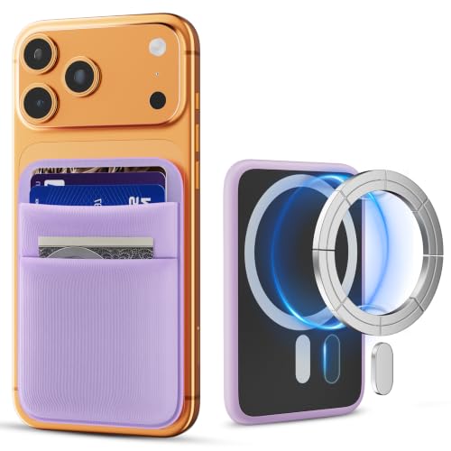 SHANSHUI Wallet for Magsafe, Stretchy Magnetic Phone Wallet Card Holder for Back of Phone Pocket Comaptible for iPhone & Most Smartphone (Light Purple - color: Light Purple