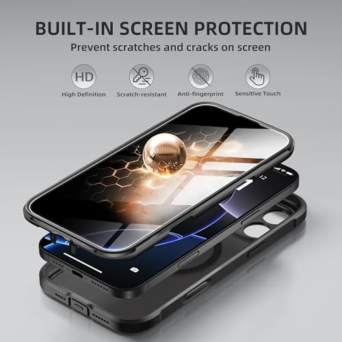BERFY for iPhone 16 Pro Case, Compatible with MagSafe, Built-in Privacy Screen Protector, Camera Protection, Shockproof Full Body Phone Case 6.3", Translucent Black