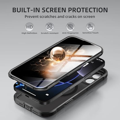 BERFY for iPhone 16 Pro Case, Compatible with MagSafe, Built-in Privacy Screen Protector, Camera Protection, Shockproof Full Body Phone Case 6.3", Translucent Black