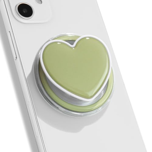 OnTheGrip Cute Solid Macaron Color Heart Shape Collapsible Mobile Phone Grip Stand Holder for Smartphone Tablet Cell Phone Accessory (Ocean Green)