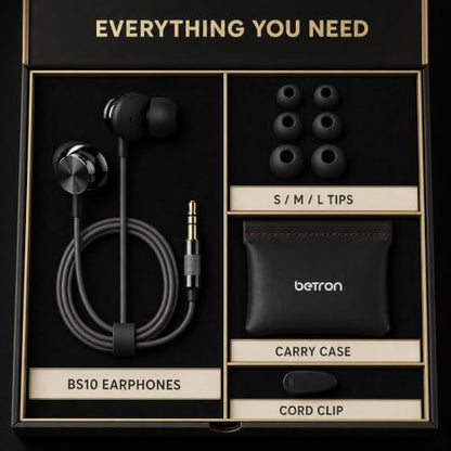 Betron BS10 Earphones Wired Earbud Headphones with 3.5mm Jack, Black - color: Black