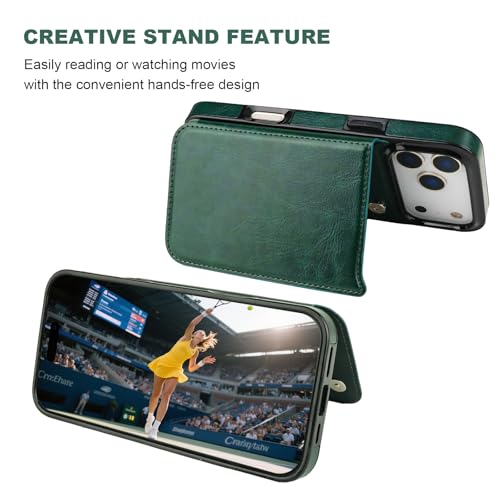 ONETOP for iPhone 17 Pro Max Wallet Case with Credit Card Holder,Green | Kickstand,ID/Cash Holder,Case Wallet with Card Slots,Double Magnetic Clasp,Durable PU Leather Shockproof Cover for Women Men - color: Green