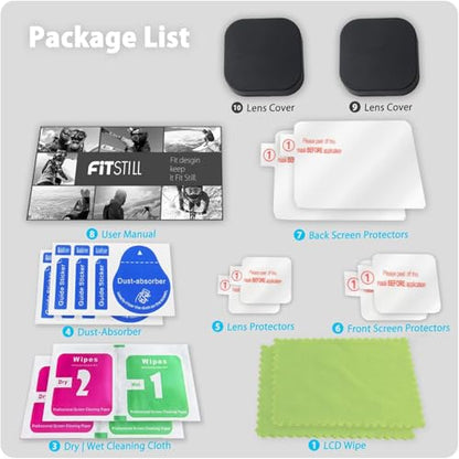 FiTSTILL [8PCS Screen Protector for Go Pro Hero 12/Hero 11/Hero 10/Hero 9 Black Fit Media Mod Ultra Tempered Glass Protective Foils Accessories Kit(NOT for Hero 13 Black) - size: For Hero 12/11/10/9 media mod