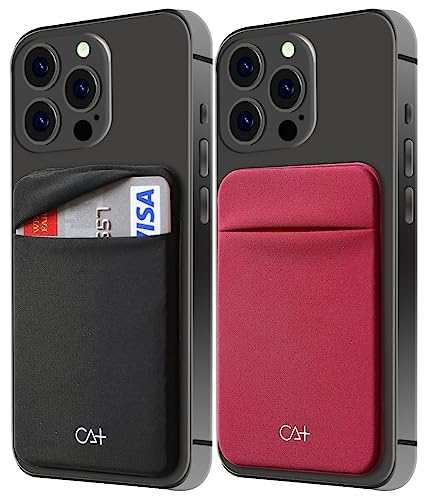 2 Pack Cell Phone Wallet Credit Card Holder for Back of Phone Case Stick On, Sticky Wallet Sleeves Adhesive Pouch Lid Secure Pocket for iPhone, for Galaxy and Androids - Black + Wine - color: Black+Wine