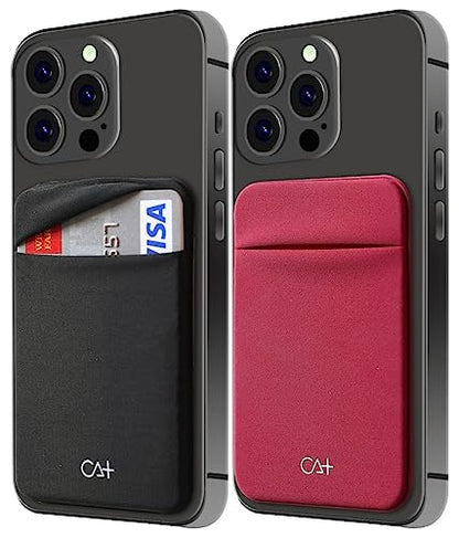 2 Pack Cell Phone Wallet Credit Card Holder for Back of Phone Case Stick On, Sticky Wallet Sleeves Adhesive Pouch Lid Secure Pocket for iPhone, for Galaxy and Androids - Black + Wine - color: Black+Wine
