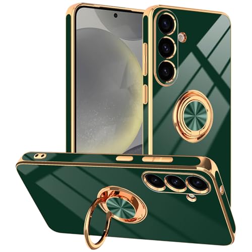 Green Designed for Samsung Galaxy S25 Plus Case with Ring Stand | Support Magnetic Car Mount, 360° Rotatable Finger Holder, Soft TPU Cover Plating Edge, Protective Slim Kickstand Phone Case - color: Green, size: 6.7'' S25 Plus