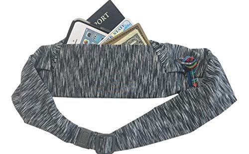 BANDI Running Belt for Women & Men – USA Made No-Bounce Adjustable Waist Pack & Secure Fanny Pack – Fits All Phones, Gels & Essentials – Zipper-Free, Medical Device Friendly - color: Strata Black/White