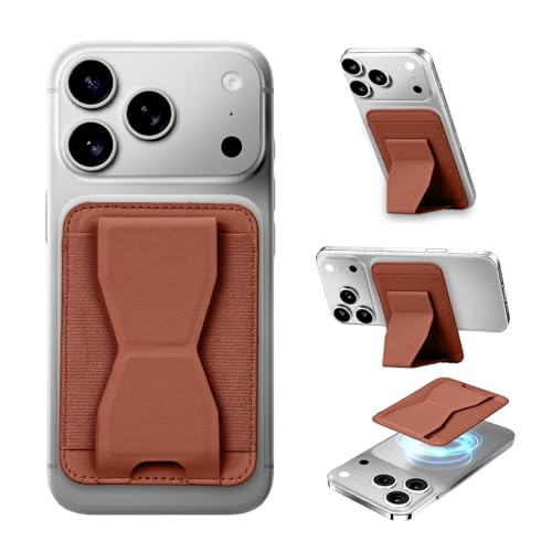 for MagSafe Wallet with Stand Grip, 5 Card Holder for iPhone - color: Brown