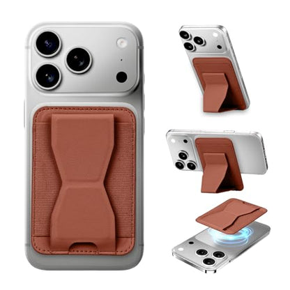 for MagSafe Wallet with Stand Grip, 5 Card Holder for iPhone - color: Brown
