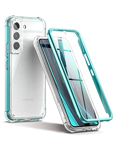 SURITCH for Samsung Galaxy S22+ Plus Clear Case 6.6" (Only), [Built-in Screen Protector] Full Body Protective Hard Shell+Soft TPU Phone Case for Samsung S22 Plus -(Green Edge) - color: Green Edge