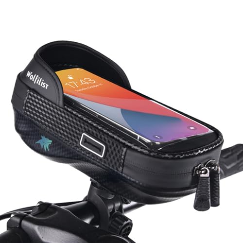 WOLFILIST Waterproof Bike Phone Mount - Touch Screen Holder for 7'' Phones, 360° Rotation & Shockproof Handlebar Bag - Ideal for Cycling, Motorcycle, Electric Bike Accessories (BLACK)