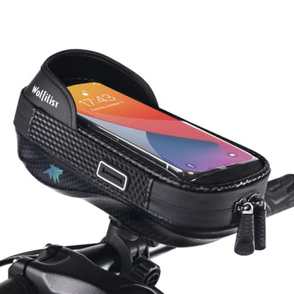 WOLFILIST Waterproof Bike Phone Mount - Touch Screen Holder for 7'' Phones, 360° Rotation & Shockproof Handlebar Bag - Ideal for Cycling, Motorcycle, Electric Bike Accessories (BLACK)
