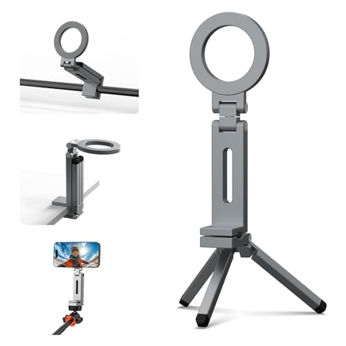Magnetic Tripod for iPhone, Airplane Phone Holder for MagSafe Selfie Stick Adapter Travel Foldable Clip Clamp Plane Desktop Stand for iPhone 17 16 15 14 13 12 Pro Max Mini Accessories