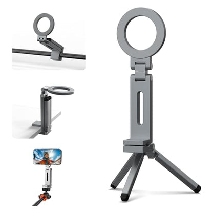 Magnetic Tripod for iPhone, Airplane Phone Holder for MagSafe Selfie Stick Adapter Travel Foldable Clip Clamp Plane Desktop Stand for iPhone 17 16 15 14 13 12 Pro Max Mini Accessories