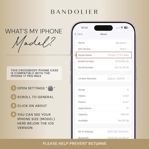 Bandolier Mila Leather Crossbody MagSafe Case iPhone 17 Pro Max - Black/P | Crossbody leather phone case. Built-in card-holder. Adjustable & removable strap. MagSafe Design. Phone drop protection. - color: Black/Pewter, size: Iphone 17 Pro Max