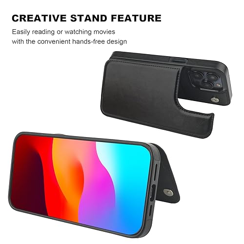 ONETOP for iPhone 15 Pro Max Wallet Case with Credit Card Holder,Black | Kickstand,ID/Cash Holder,Case Wallet with Card Slots,Double Magnetic Clasp,Durable PU Leather Shockproof Cover for Women Men - color: Black