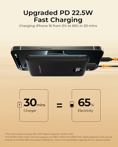 Small Portable Charger 10000mAh 20W Fast Charging Mini Power Bank, Black - color: Black