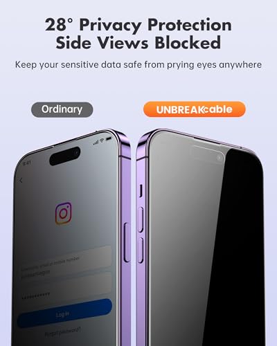 UNBREAKcable 4PCS Screen Protector for iPhone 14 Pro - 2 Privacy Tempered Glass+2 Clear Glass Double Shatterproof [Installation Frame] [9H Hardness] [Case Friendly] Anti-Scratch for iPhone 6.1 inch - size: iPhone 14 Pro