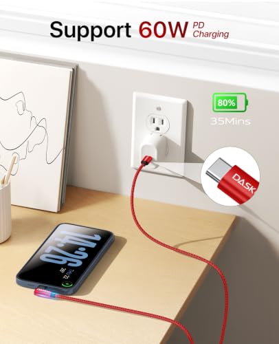 USB C to USB C Cable 90 Degree USB C Cable Fast Charging 60W, 6FT 2Pack - color: Red, size: 6FT, style: USB C to USB C