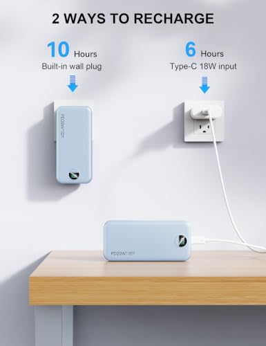 Nusyddy Portable Charger 20000mAh Fast Charging w/Built-in Wall Plug Blue - color: Sky Blue