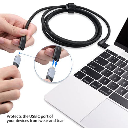UseBean Right Angle USB C Extension Cable 10FT, USB-C Male to Female Cable - color: BLACK, size: 10FT