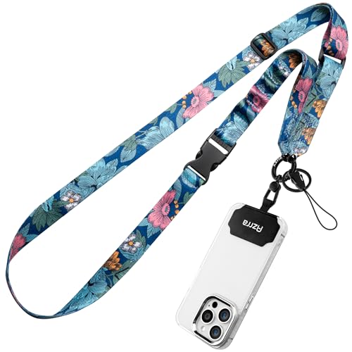 Azrra Phone Lanyard Crossbody, Phone Strap Crossbody with 2 Tether Tabs - color: Blue - Floral