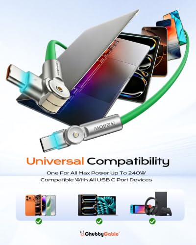 chubbycable RotateX 240W 180° Rotating USB C to USB C Cable, Green, 3.3ft - color: Green, size: 3.3ft (1m)