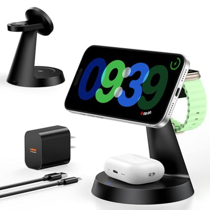 3 in 1 Magnetic Charging Station for iPhone 17-12 Series, iWatch &AirPods - size: 15W Max for Phone