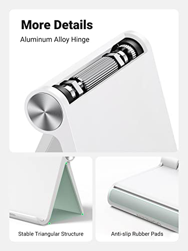 UGREEN Tablet Stand Holder Adjustable Portable Desktop Dock Office Compatible with iPad Pro 11 9.7 10.5 Air Mini 5 4 3 2 iPhone 17 16 15 14 13 12 White - color: White