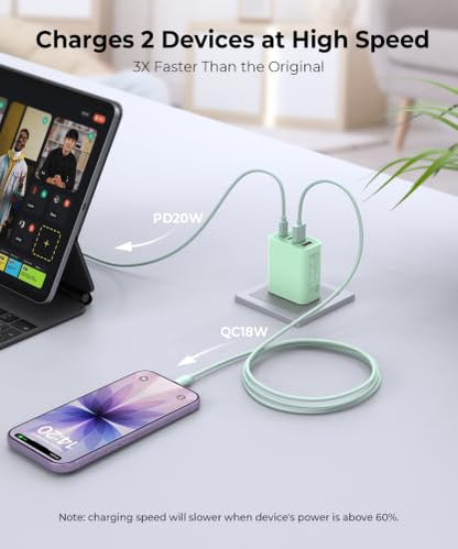 [2-Pack] 40W USB C Charger Block, Multiple Ports Wall Plug Power Adapter - color: 40W 2Pack Parrot Green