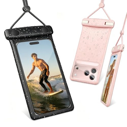 wellhouse Waterproof Phone Pouch, Waterproof Phone Case for iPhone 17 16 15 14 Pro Max XS Samsung, IPX8 3D Cellphone Dry Bag Beach Essentials -2 Pack- Duke Black & Pink7.0 - color: 2 Pack-Duke Black & Pink