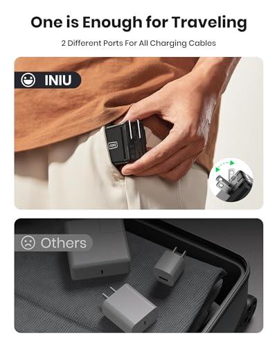 USB C Charger, INIU 2-Port 45W Super Fast Charger Type C, Mini Foldable PD PPS USB C Wall Charger Block by GaN Tech for Samsung Galaxy S23 Ultra iPhone 16 15 14 MacBook iPad Pro Steam Deck etc