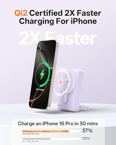 MagSafe Portable Charger 10000mAh PD 20W Fast Charging Magnetic Power Bank - color: Purple