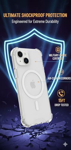 Compatible with Pack of 2 Case iPhone 15 Case Clear MagSafe + Black, 2.5mm Shockproof Military Grade Drop Protection, Hard Transparent Anti Yellowing Back - color: Clear MagSafe + Black, size: IPHONE 15
