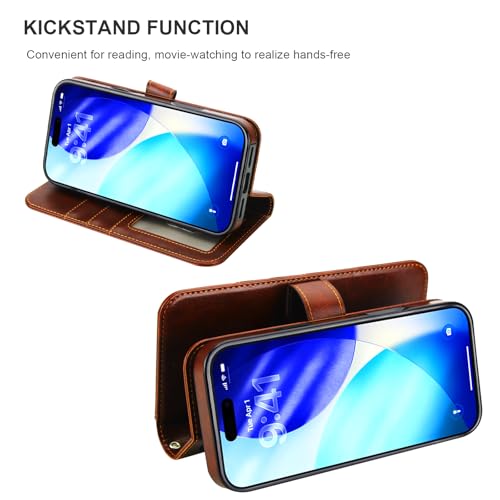Bocasal Detachable Wallet Case Card Holder for iPhone 17 Pro Max Brown | RFID Blocking Kickstand Card Slots Holder PU Leather Magnetic Shockproof Wrist Strap Removable Flip Protective Cover 6.9 inch - color: Brown