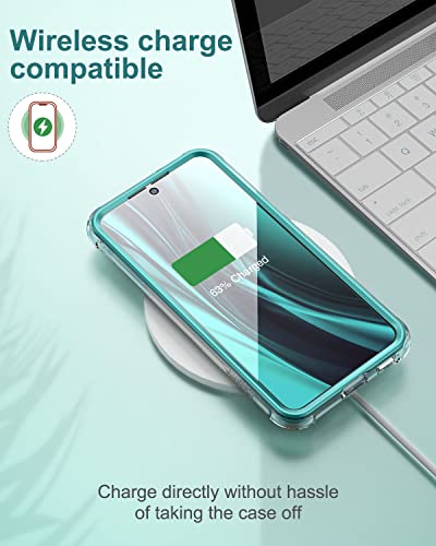 SURITCH for Samsung Galaxy S22+ Plus Clear Case 6.6" (Only), [Built-in Screen Protector] Full Body Protective Hard Shell+Soft TPU Phone Case for Samsung S22 Plus -(Green Edge) - color: Green Edge