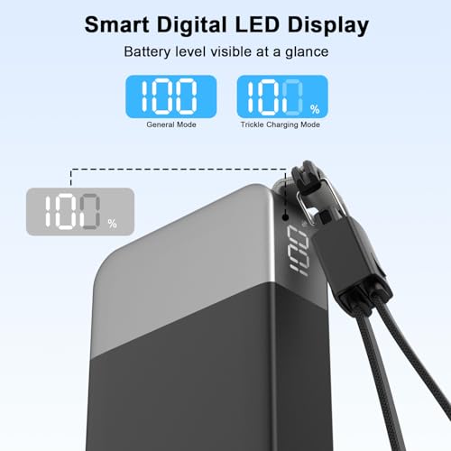 NOBIS Portable Charger 20000mAh 65W Power Bank w/Detachable Cable - color: Black