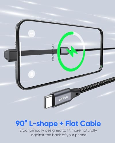 USB C to USB C Cable Right Angle 6FT, 60W Type C Fast Charge Cable - size: 6FT