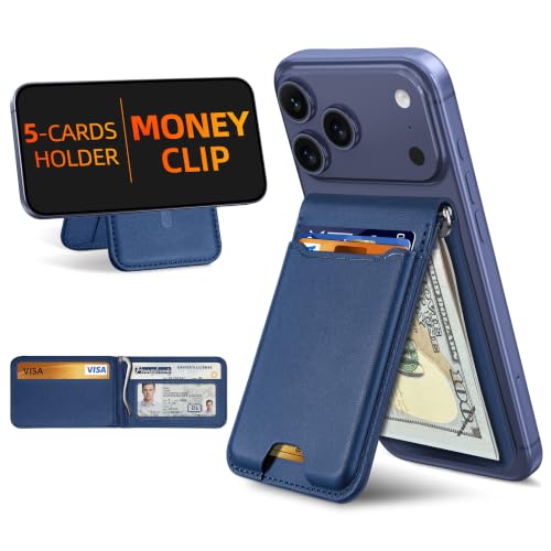 For Magsafe Wallet with Money Clip, 5 Card Holder, Adjustable Stand | Strongest Magnetic Wallet for iPhone 17/16/15/14/13/12 Series, ID Window, RFID Blocking, Not for 13/12 Mini, Navy Blue - color: Navy Blue