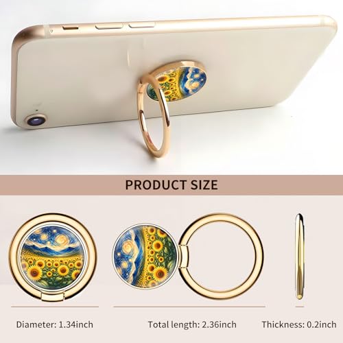 Cell Phone Ring Holder, Cute Metal Phone Grip Stand Finger Ring Kickstand, Flexible 360°Rotation Phone Tablet Case Accessories Compatible with Most Phones Abstract Mountain Sunflower - color: Abstract Mountain Sunflower