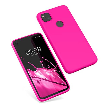 kwmobile Case Compatible with Google Pixel 4a Case - Slim Protective TPU Silicone Phone Cover - Neon Pink - color: neon pink