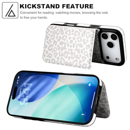 HAOPINSH Wallet Case with Card Holder for iPhone 17 Pro Max, White Leopard Cheetah Pattern Back Flip Folio PU Leather Kickstand Card Slots Case for Women Girls Shockproof 6.9" - color: White Leopard