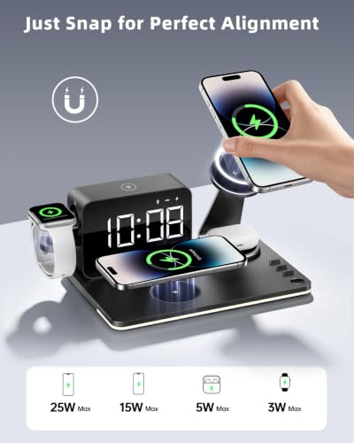 7-in-1 Magnetic Wireless Charging Station with Digital Clock & LED Lamp