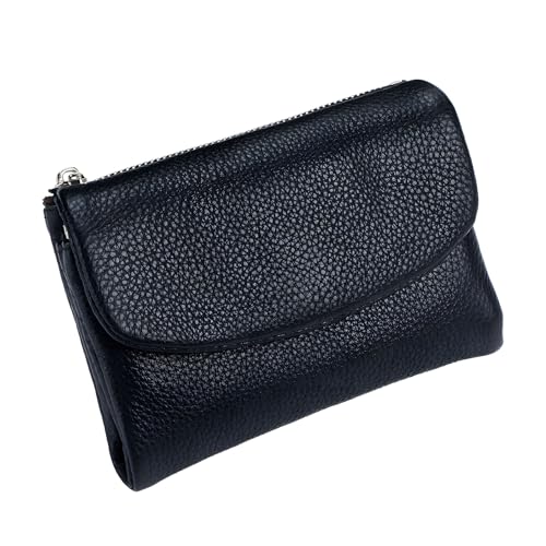Unisex Pebble Leather Wallet, 5.3In Short Genuine Leather Coin Card Holder, Unisex Clutch Bags, Can Hold Coins, Id Cards - color: Black